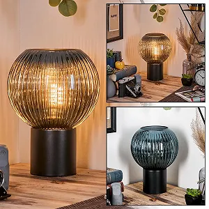 Настільна лампа HOFSTEIN Koyoto металева 20 см E27 чорна/синя synthetic.ua - Фото 1