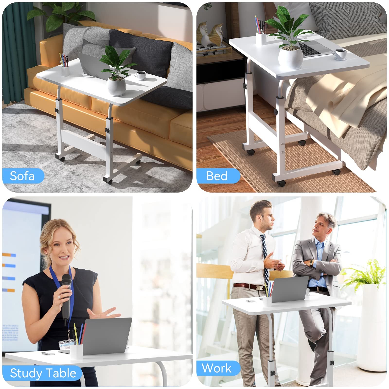 Столик для ноутбука на колесиках 60 x 40 см, регулируемая высота 69-90 см, фото №7