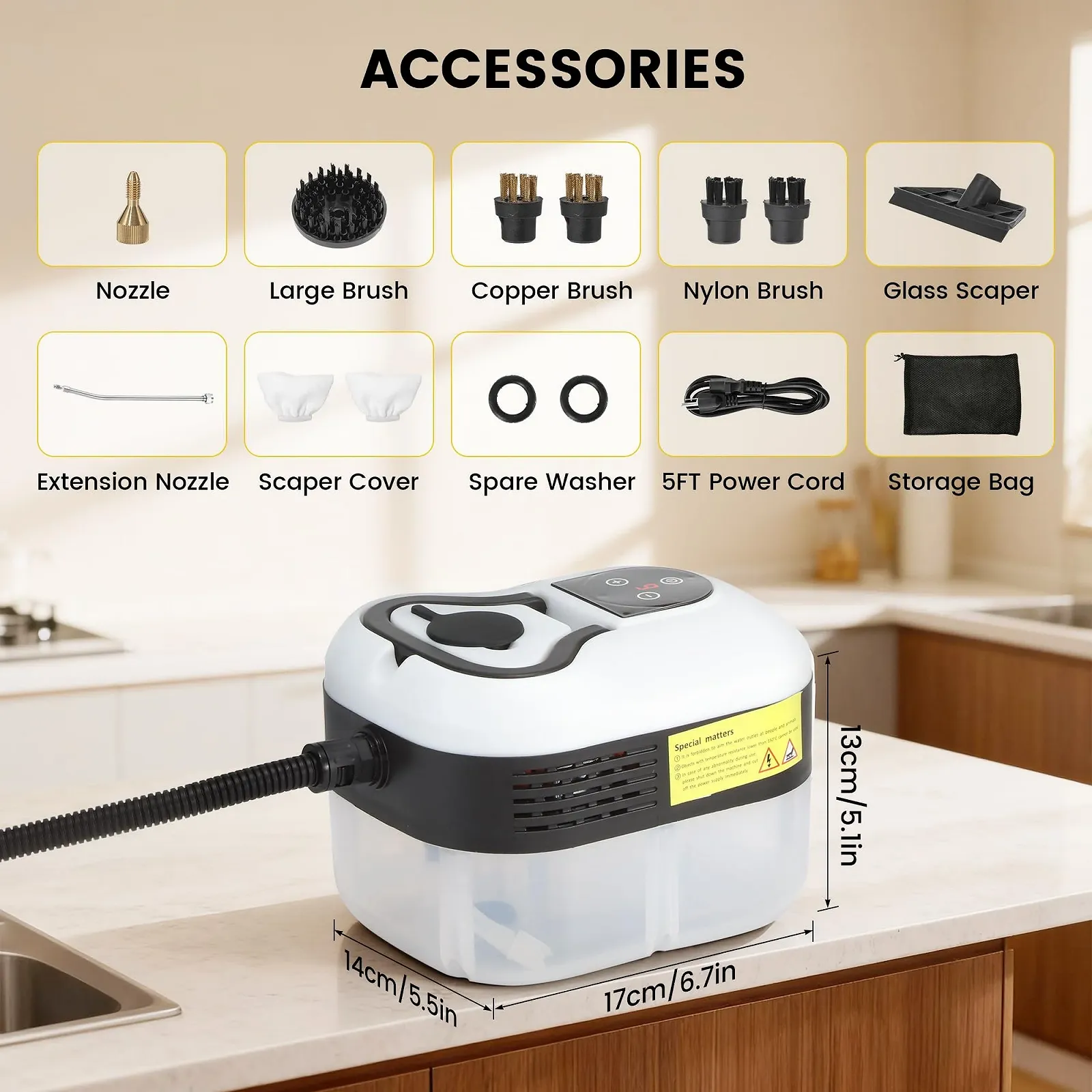 Ручний пароочисник Dyna-Living 2500 W 4.5 bar 1200 мл Білий, фото №6