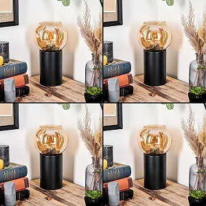 Настільна лампа HOFSTEIN Koyoto метал/скло Ø 15 см E27 Чорний/Бурштиновий synthetic.ua - Фото 1