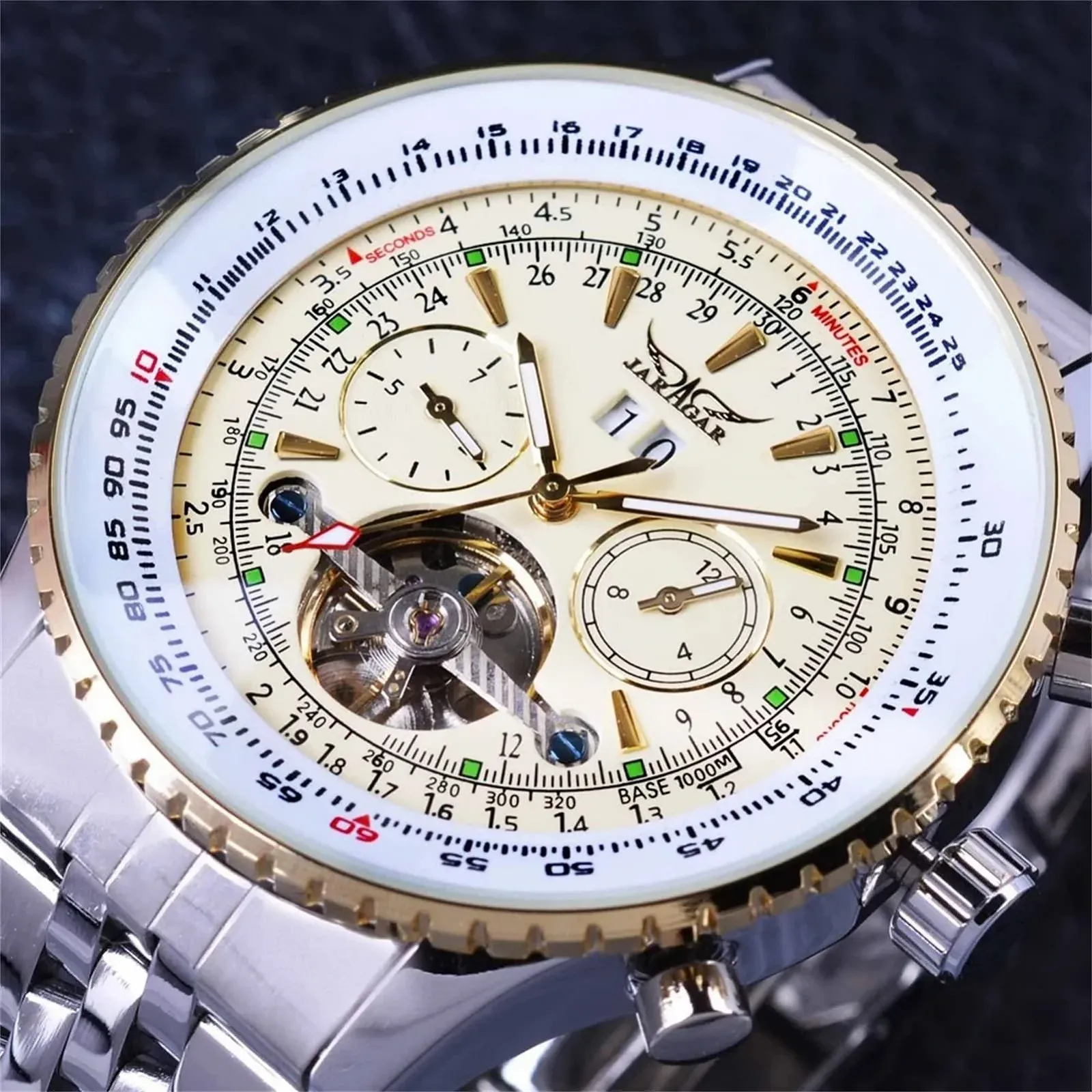 Механические часы с автоподзаводом FORSINING Мужской, Скелетон, Турбийон, Календарь, Дата, Золотой Браслет, фото №2 Механические часы с автоподзаводом FORSINING Мужской, Скелетон, Турбийон, Календарь, Дата, Золотой Браслет, фото №2