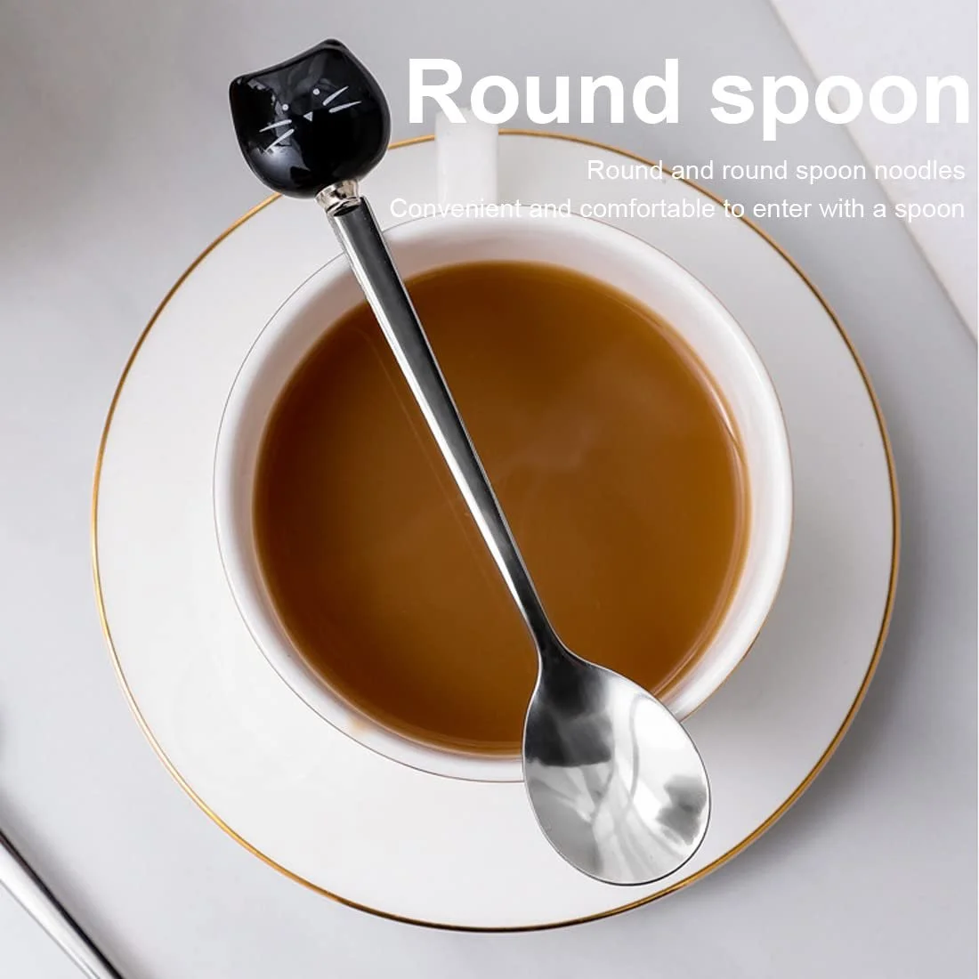 Ложка XPEX Котяча Голова, нержавіюча сталь, чорний, білий, набір 6 штук, фото №5