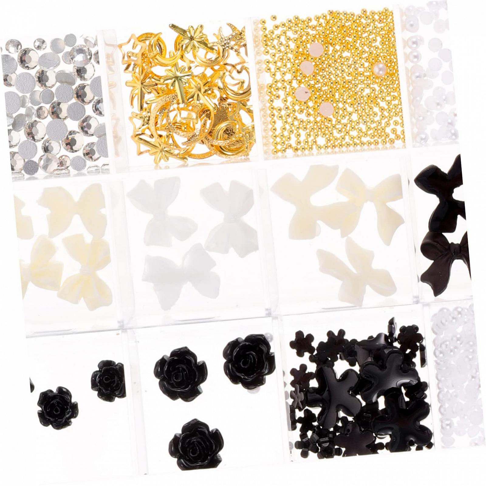 Підвіска для нігтів VILLCASE 2 коробки, чорні діаманти, перлинне оздоблення, фото №5