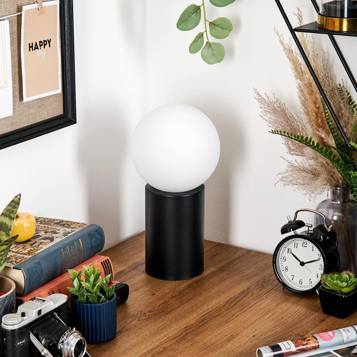 Настільна лампа HOFSTEIN Gastor метал / скло Чорний/Білий/Матовий 15 см E14, фото №2