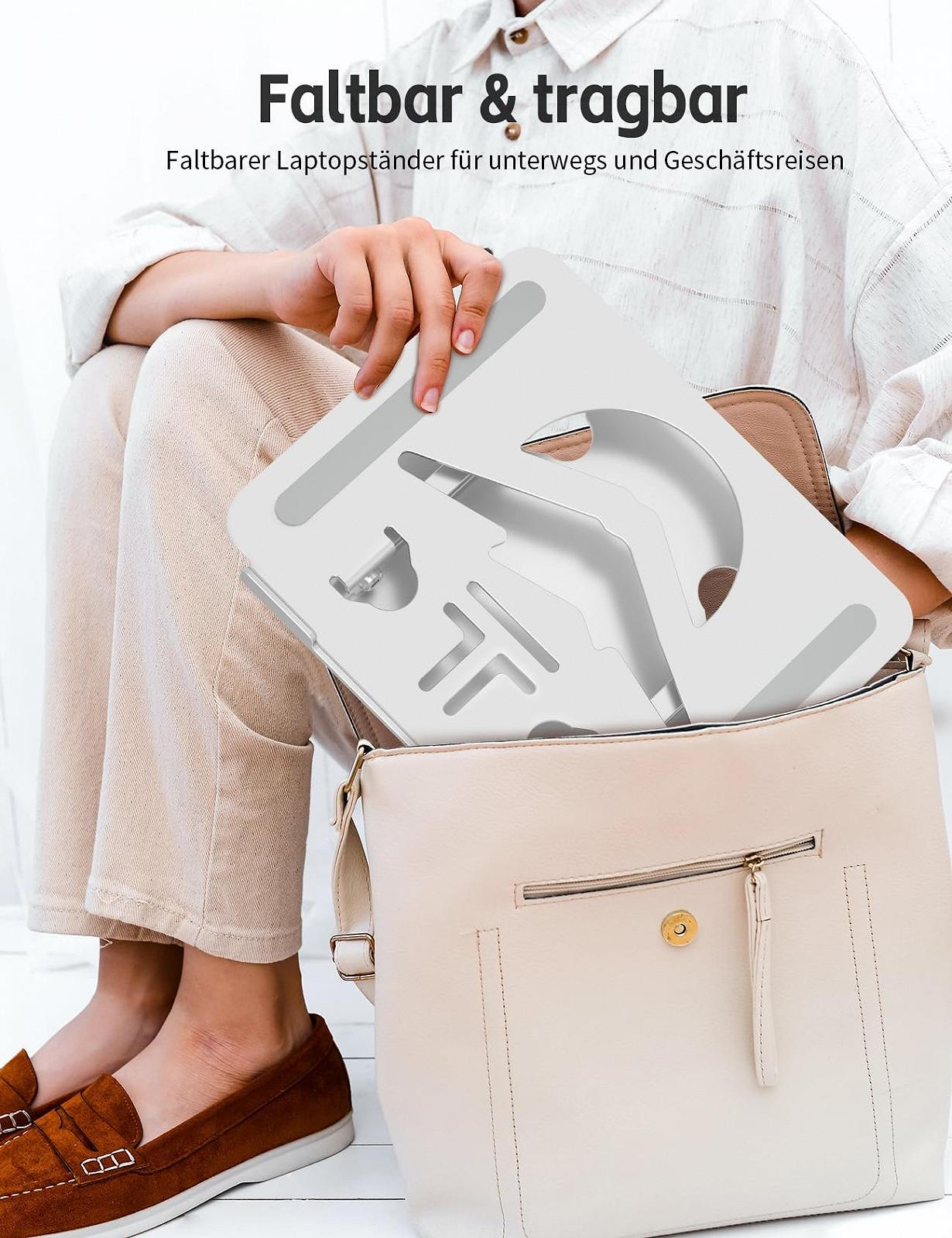 Підставка для ноутбука алюмінієва Ergonomic, регульована по висоті та складана, стабільна та нековзна, покращена вентиляція, до 15.6 дюймів, срібна, фото №7