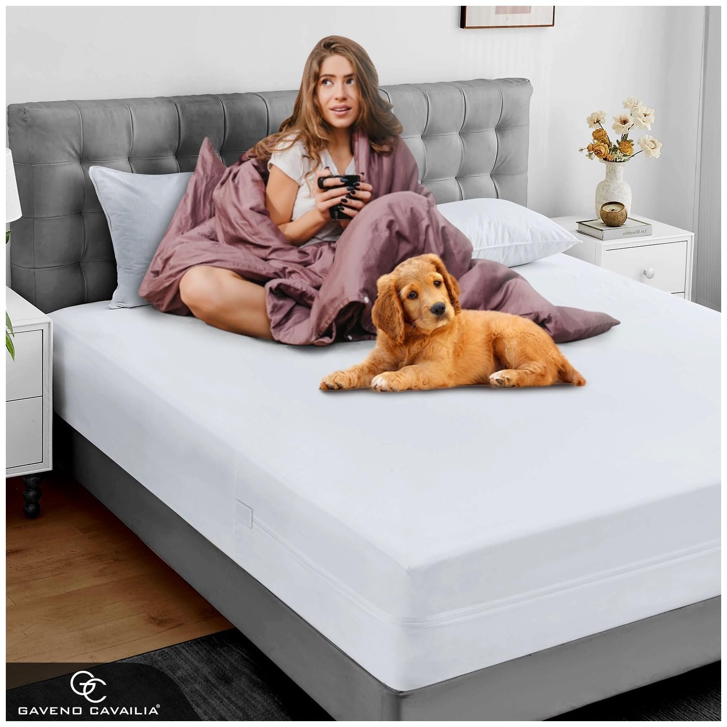 Чехол для матраса GC GAVENO CAVAILIA Premium King Size 30 см Глубокий Водонепроницаемый Антиаллергенный Чехол на матрас на молнии Защита от клопов и пылевых клещей King Protector Белый, фото №3