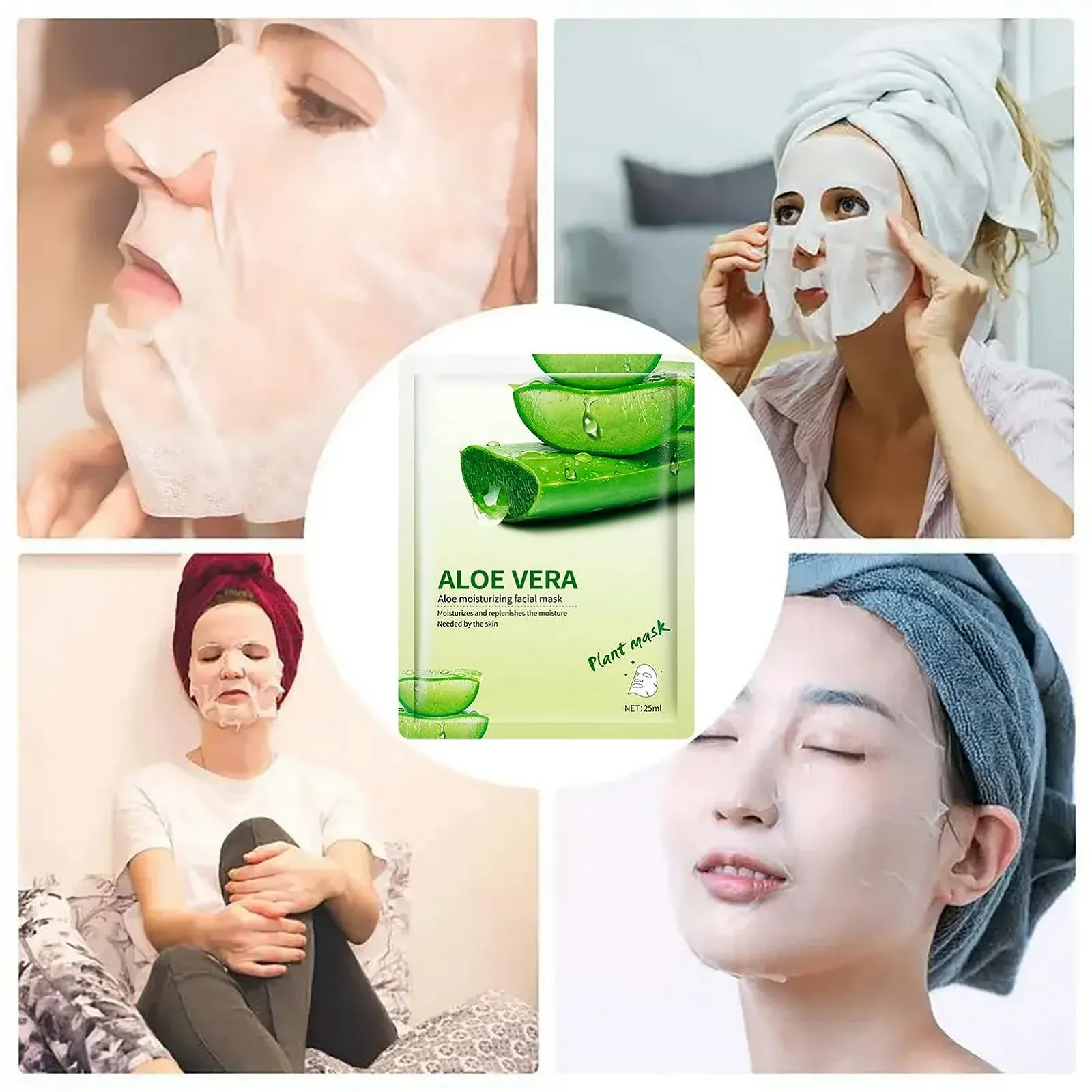 Тканинна маска для обличчя ARCHIDATE Aloe Vera, 10 шт. Зволожуюча, проти зморшок, фото №6