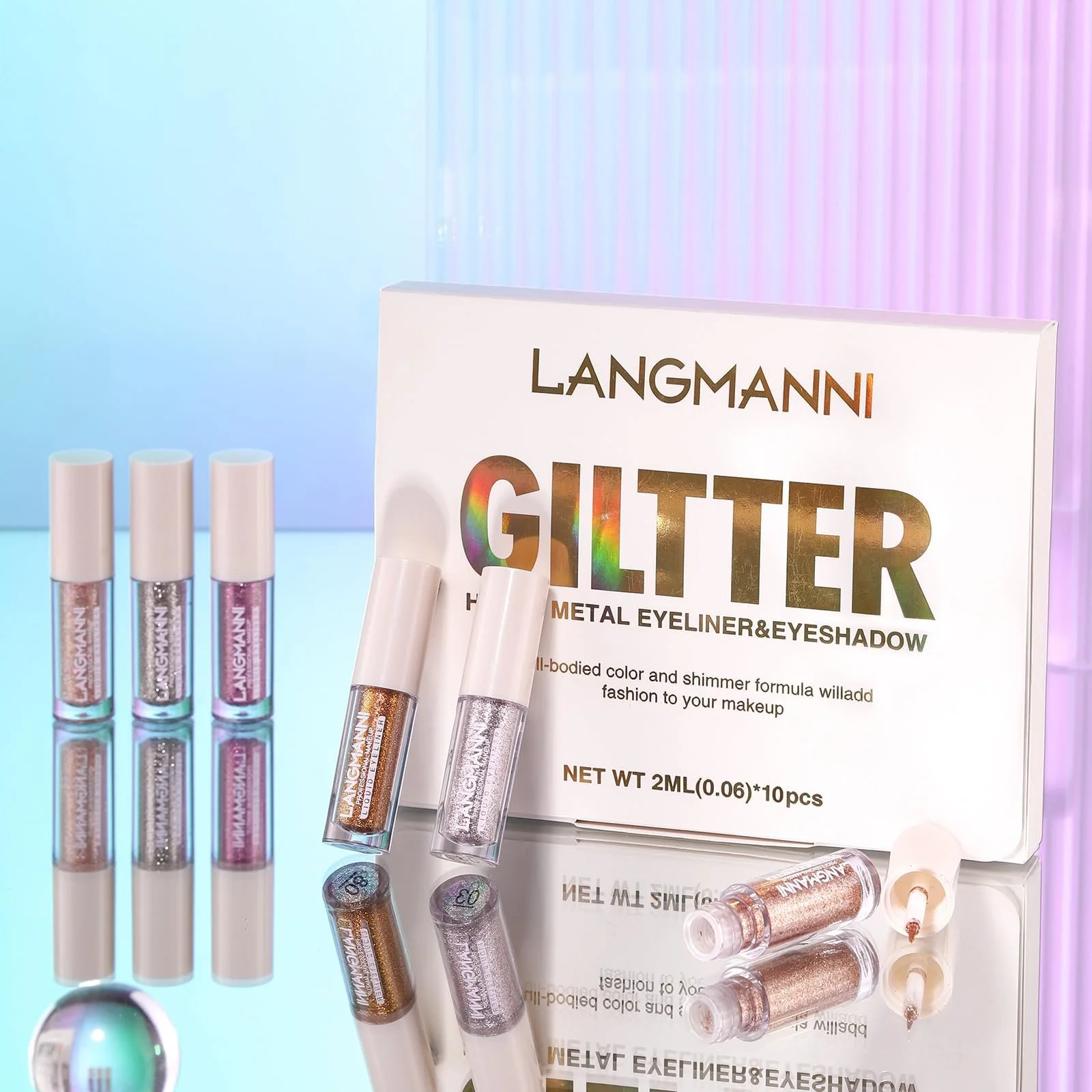 Набір рідкої підводки для очей з блискітками, рідка, фото №7