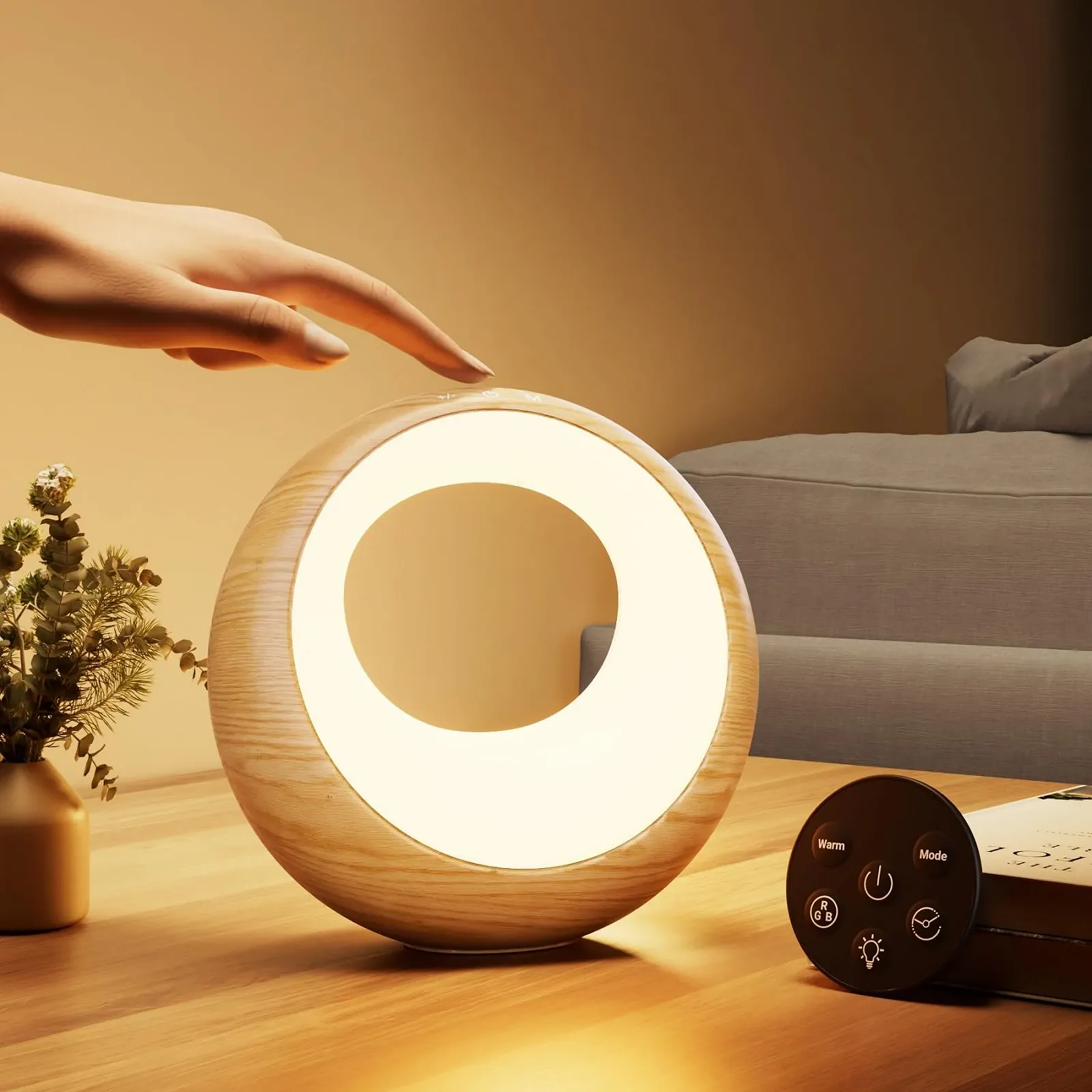 Приліжкова лампа Сенсорна Регульована яскравість Акумуляторна RGB 9 режимів Таймер Функція пам'яті З пультом ДК, фото №1