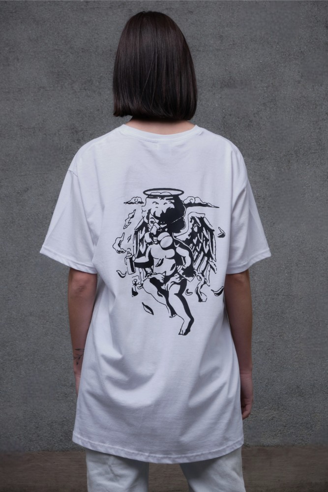 Оверсайз футболка з принтом Without respirator white, фото №5