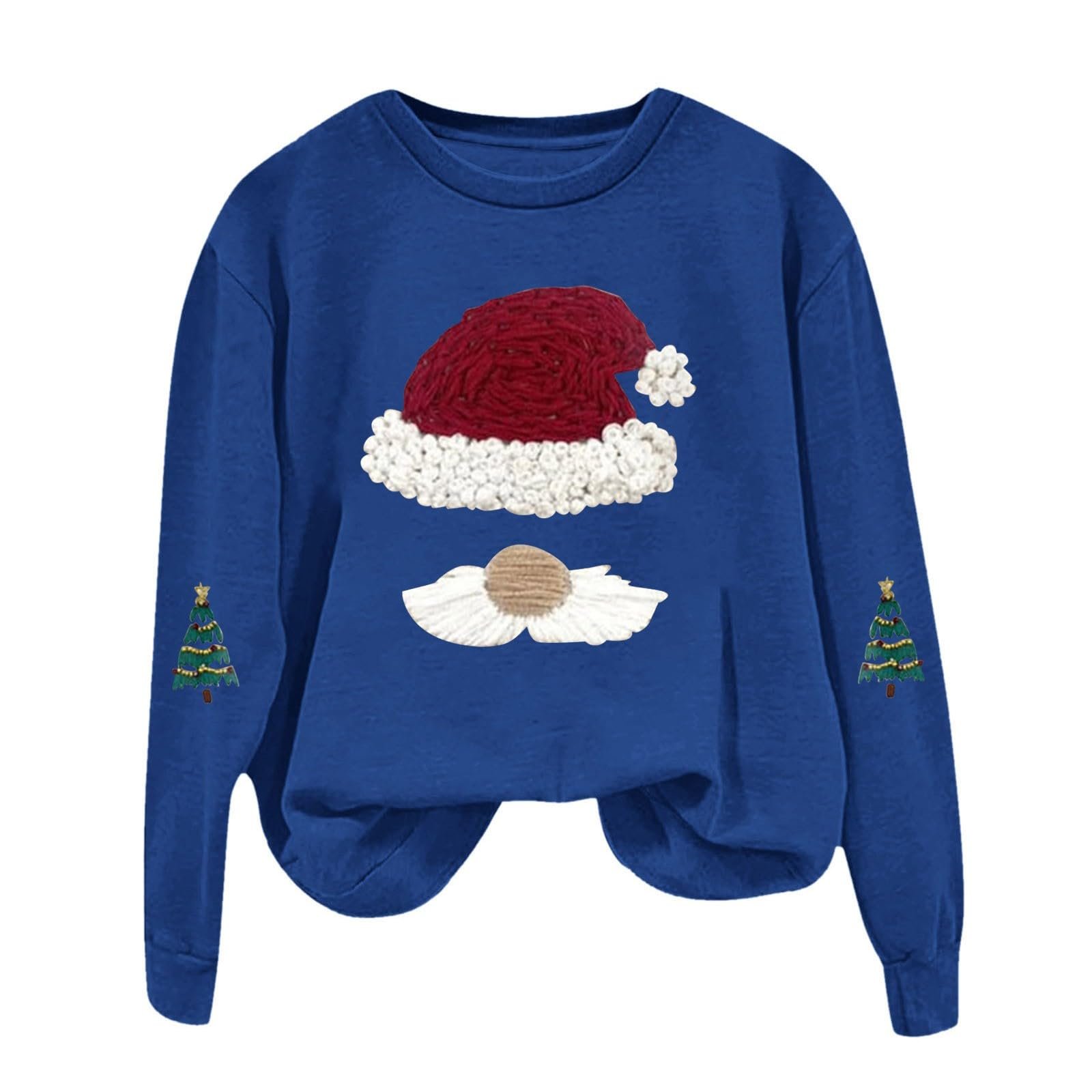 Женский Свитшот HUIFUAO Рождественский Свитер Рождественский принт Санта Клауса Длинный рукав, фото №2