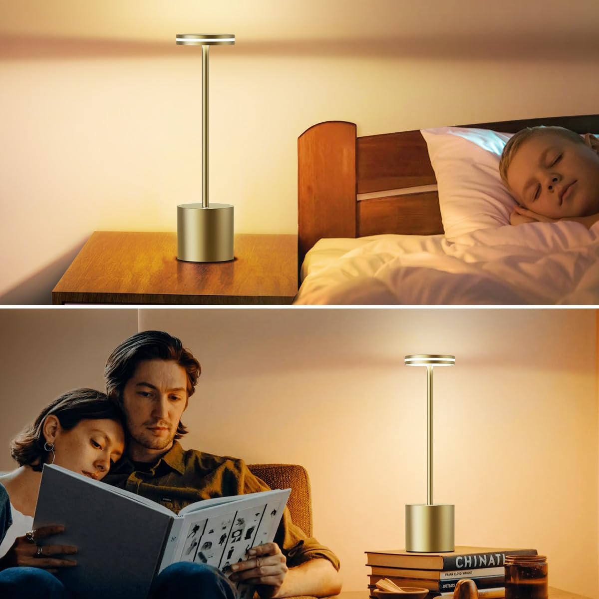 Настільна лампа LED 5000 mAh Бездротова Акумуляторна з регулюванням яскравості 3 колірні температури USB Сенсорна Бронза, фото №5