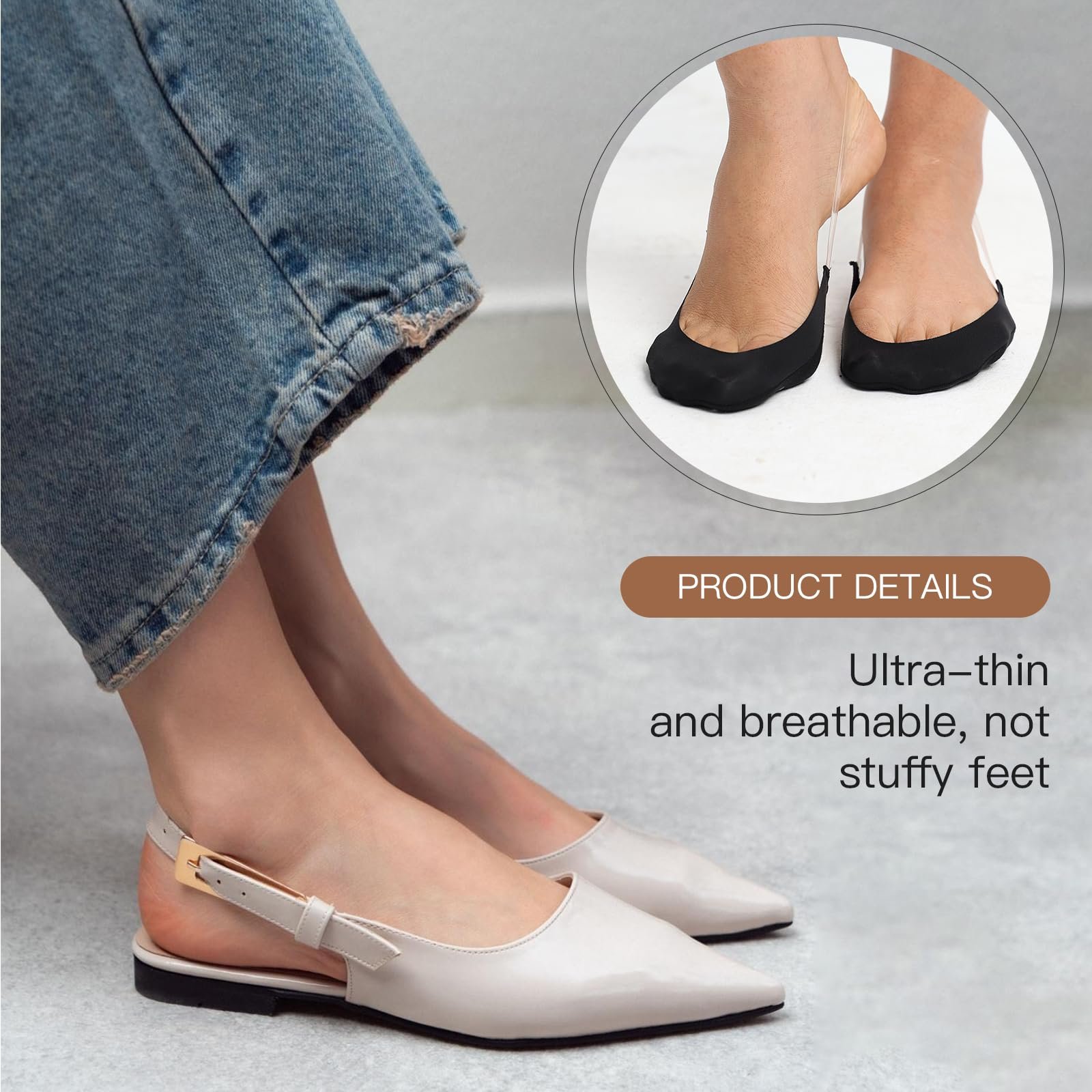 Носки с пальцами Yilanmy женские, нескользящие, полуноски, невидимые носки со слингбэком, носки для передней части стопы для высоких каблуков 6 пар, фото №4