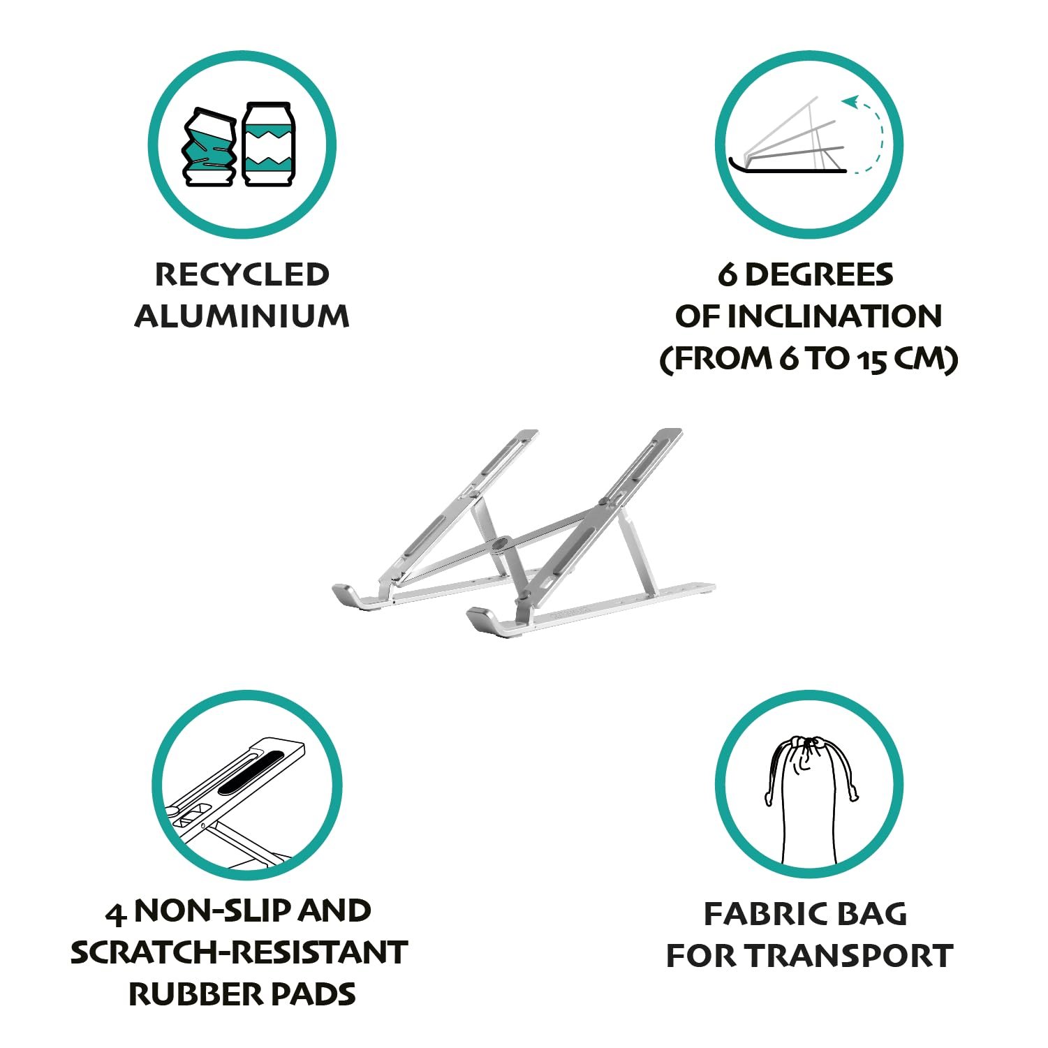Подставка для ПК Портативная OVERMUST Алюминиевый сплав Серебристый, фото №7 Подставка для ПК Портативная OVERMUST Алюминиевый сплав Серебристый, фото №7