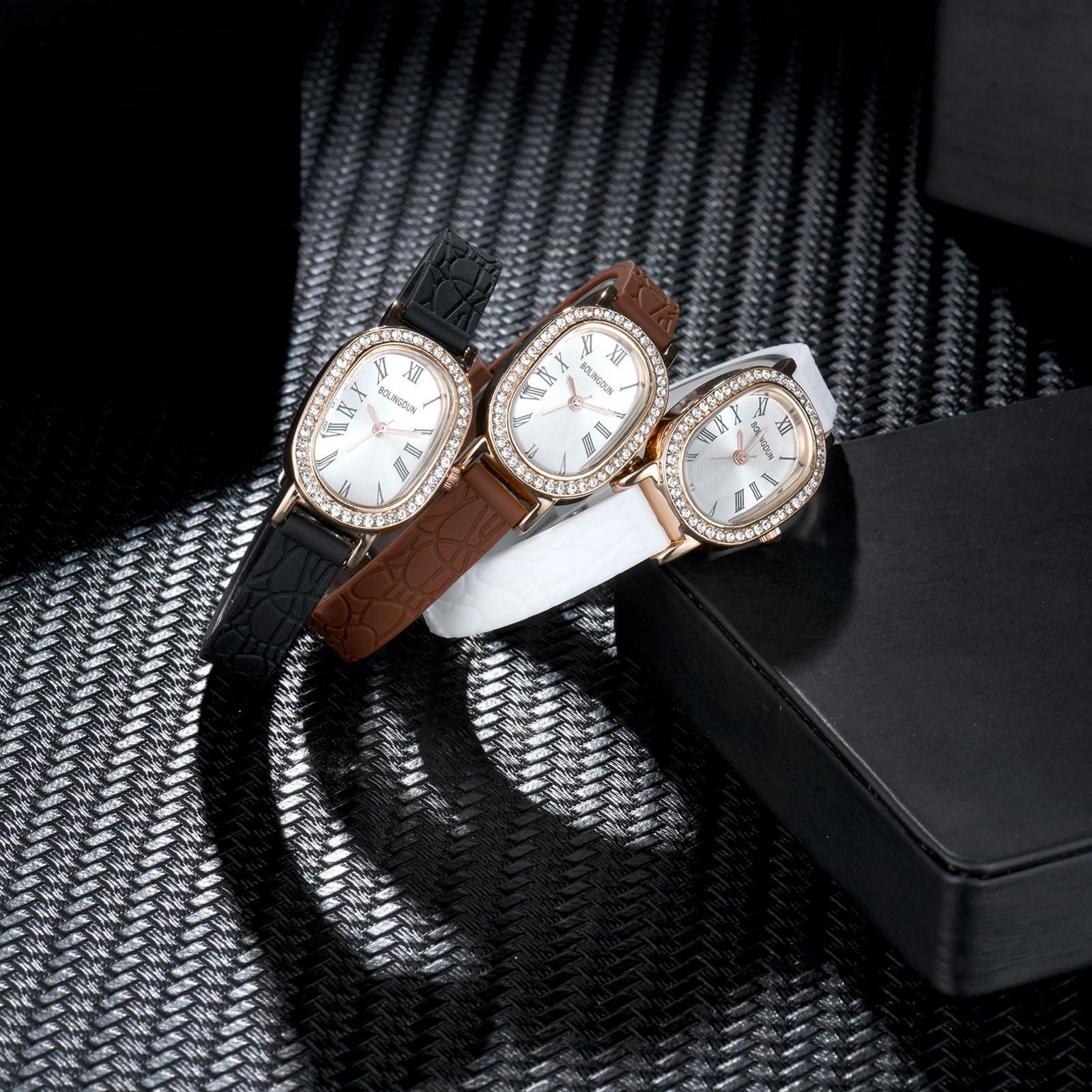 Женские наручные часы Силиконовые JewelryWe Кварцевые Аналоговые Классические Деловой Миниатюрные Овальные, с римскими цифрами и стразами, фото №5 Женские наручные часы Силиконовые JewelryWe Кварцевые Аналоговые Классические Деловой Миниатюрные Овальные, с римскими цифрами и стразами, фото №5