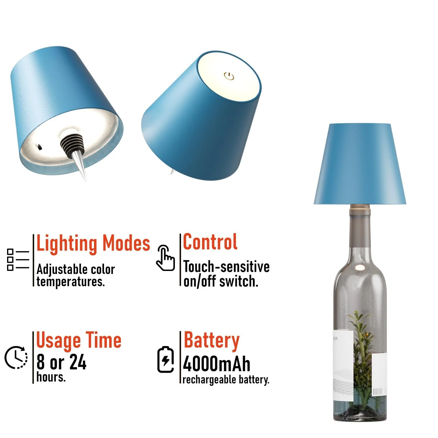 Настільна лампа для пляшок MULIN акумуляторна сенсорна 3 режими колірної температури, фото №5