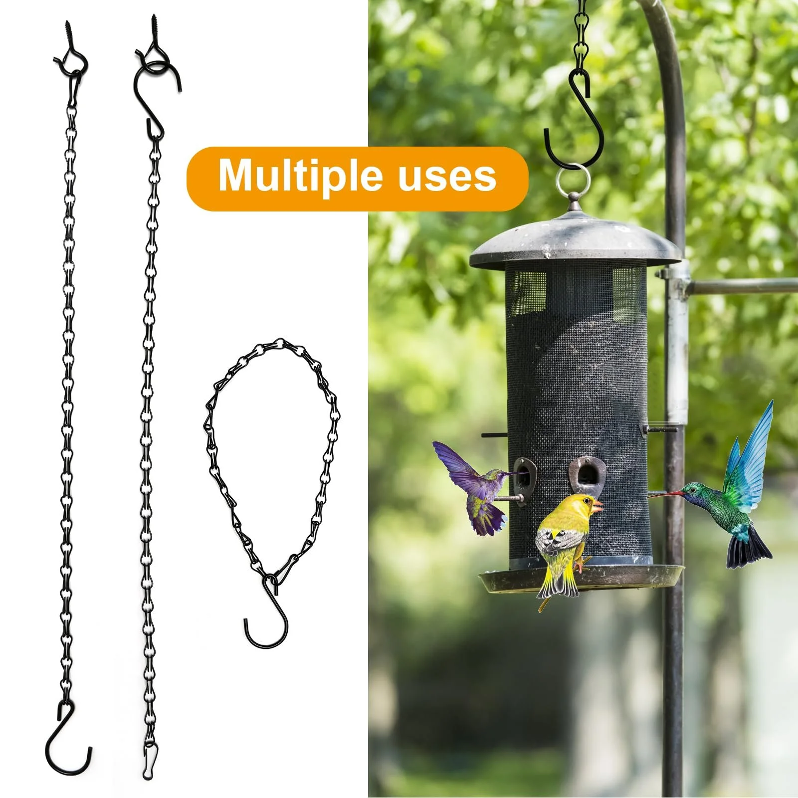 Набор цепочек для подвешивания 6 шт. 50 см металлические с 2 крючками-шурупами Черный, фото №6