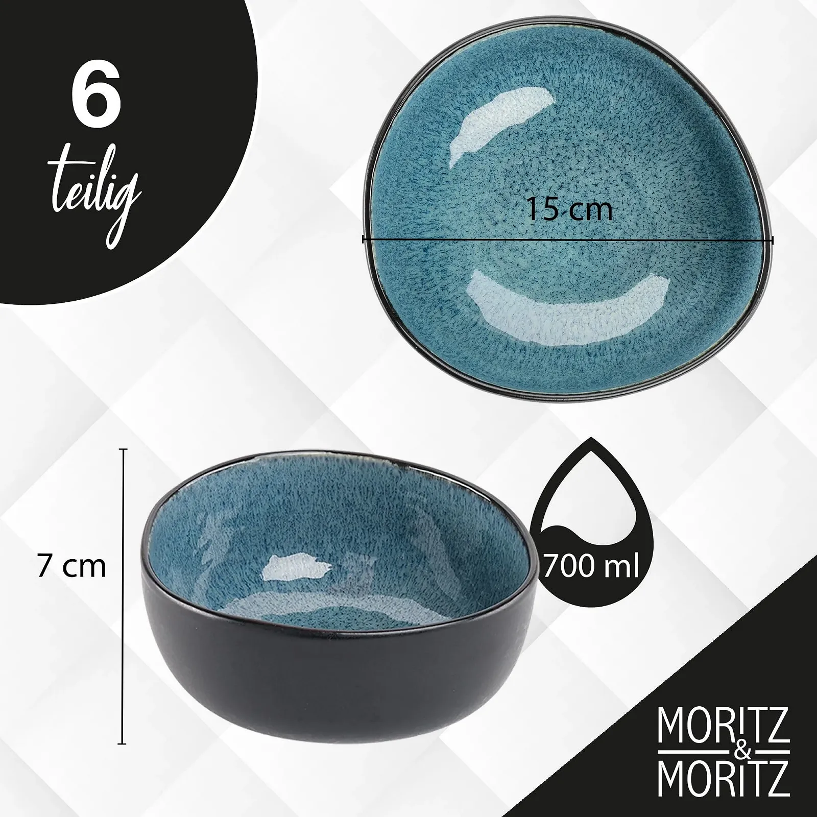 Миска Moritz & Moritz Organic Набор 6 штук Синяя каменная керамика 500 мл, фото №2