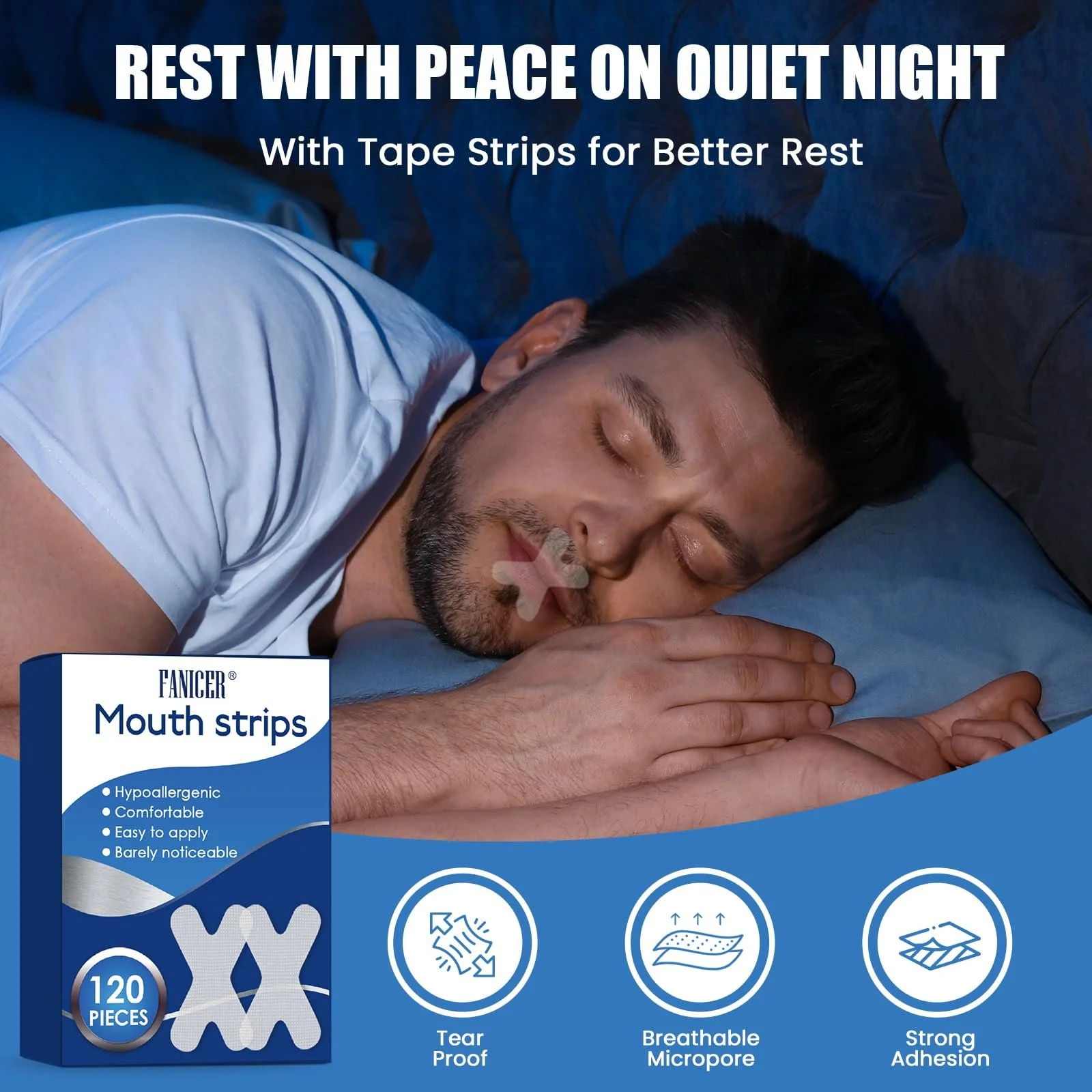 Пластир для рота для сну проти хропіння для носового дихання та тихої ночі Безбарвний, фото №3