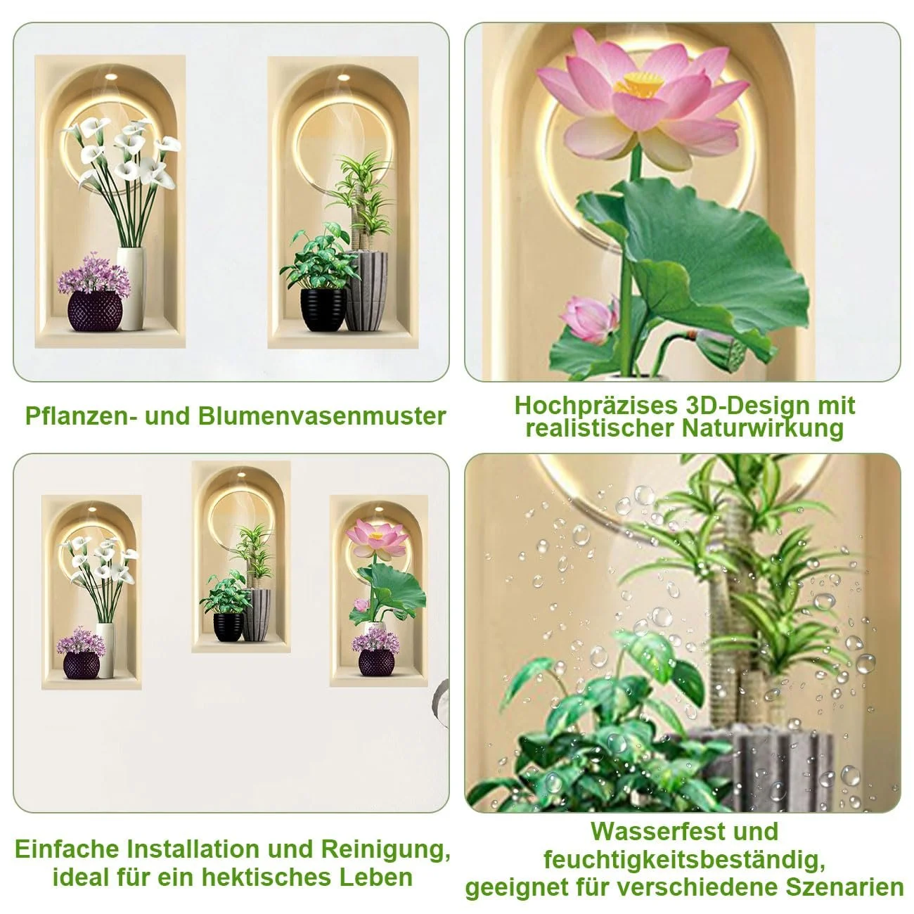 Наклейки на стіну Рослини та вази 3 шт. 30х60 см Самоклейні 3D, фото №3