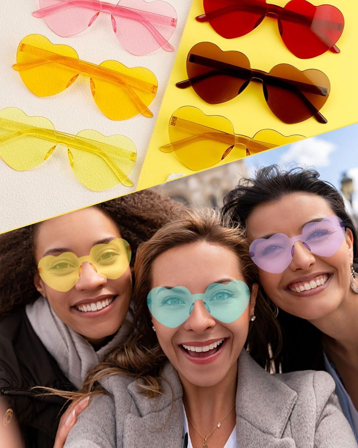 Солнцезащитные Очки В форме сердца Без оправы Желтый, фото №4