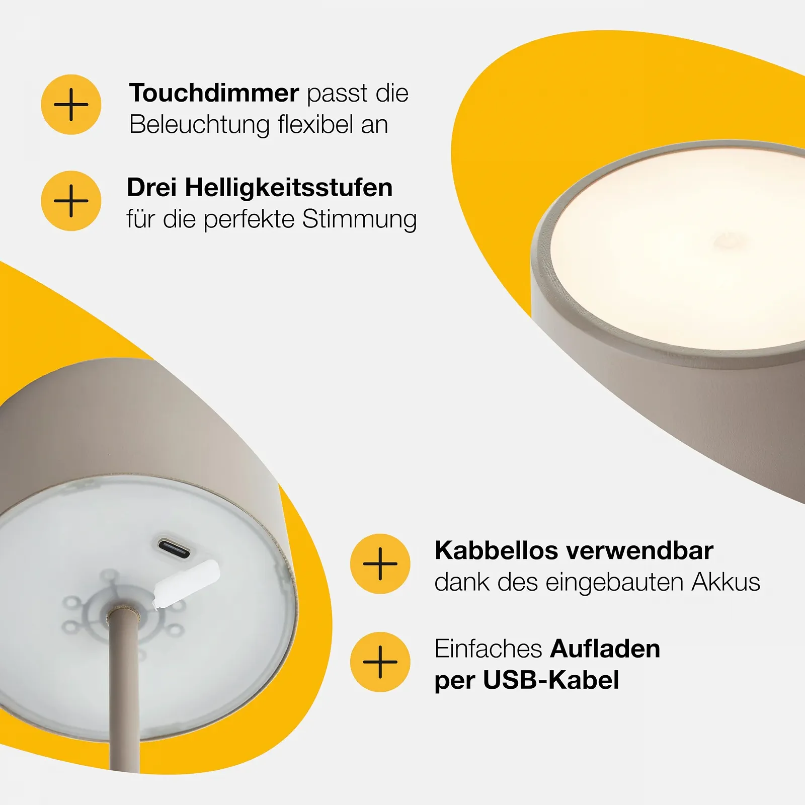 Настільна лампа Brilliant LED димована акумуляторна мобільна Тауп, фото №5