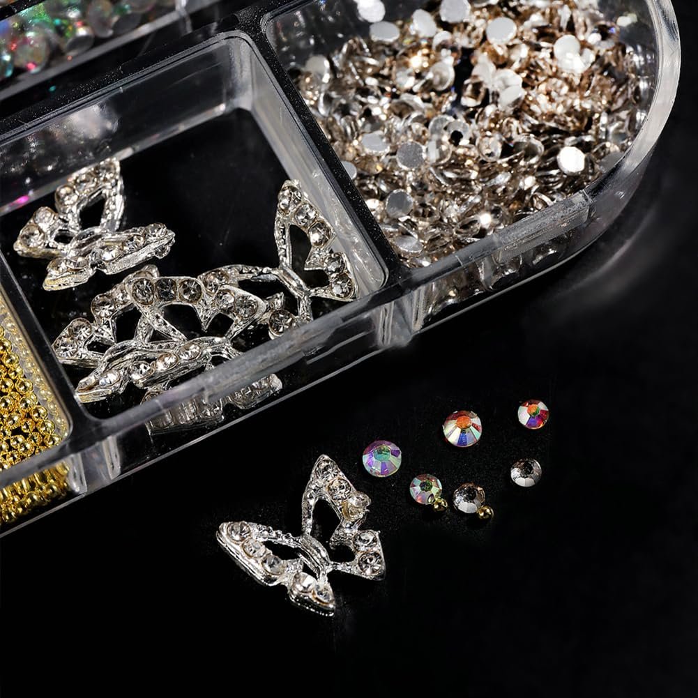 3D Подвески для ногтей Цветок Мини Цветы для ногтей Икра для ногтей Бриллианты для нейл-арта Разноцветные Стразы для ногтей с коробкой для хранения 60г, фото №3
