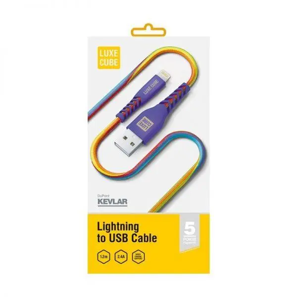 Кабель Luxe Cube Kevlar USB-Lightning 1.2м, радужный 8886668686341, фото №1