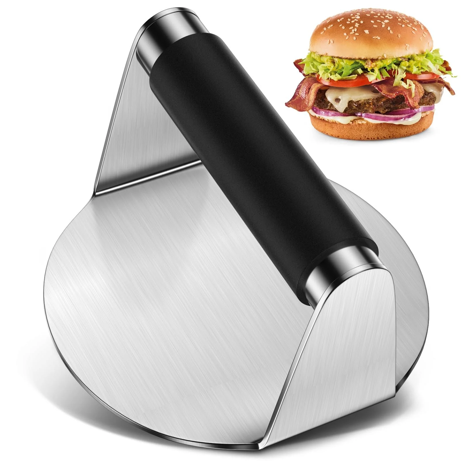 Пресс для бургеров 5.5 Inch Professional Round Stainless Steel Smash Burger Press Silicone Handle, фото №1 Пресс для бургеров 5.5 Inch Professional Round Stainless Steel Smash Burger Press Silicone Handle, фото №1
