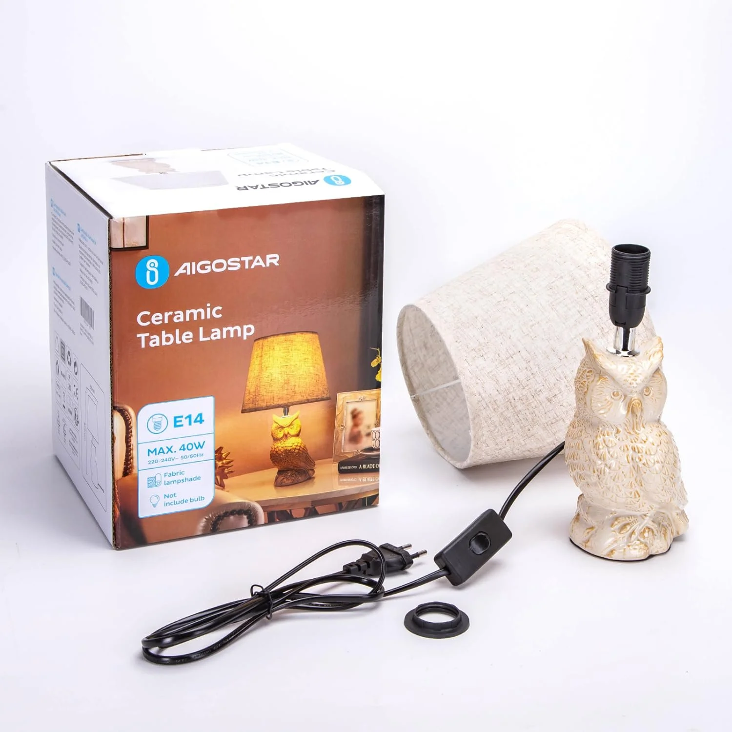 Настільна лампа Aigostar Ceramic Owl E14 40 Вт 325 мм, фото №5