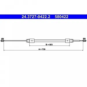 Трос стоянкового гальма ATE 24.3727-0422.2 задній правий для MERCEDES-BENZ - Фото 1
