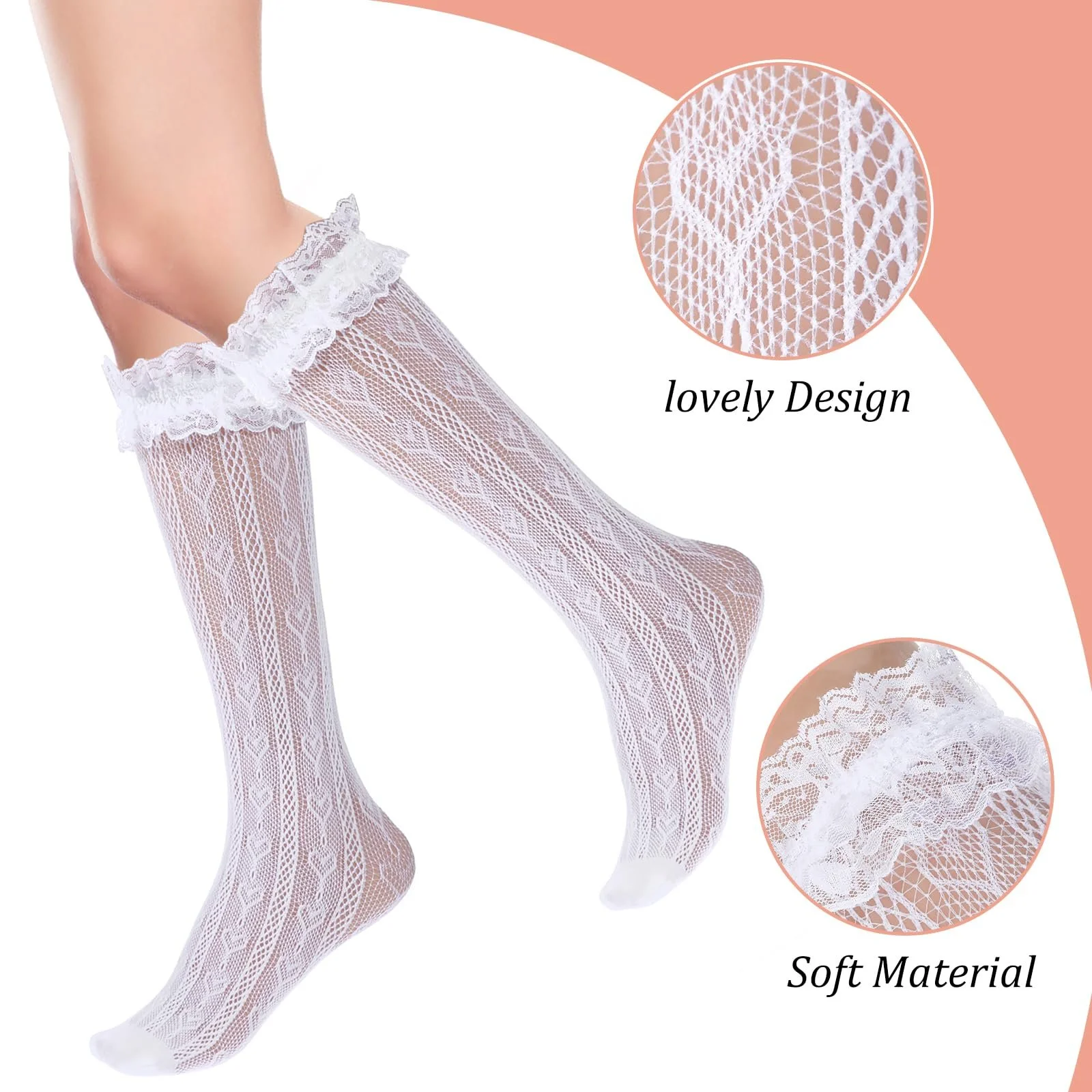 Гольфи з мереживом Білі з візерунком у вигляді серця, фото №5