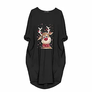 Платье-джемпер Kanpola Женское Праздничное большого размера Рождественский круглый вырез Кошка Узор Рождественское платье Осень Зима Длинный рукав Мини-платье-свитшот с карманами synthetic.ua - Фото 1