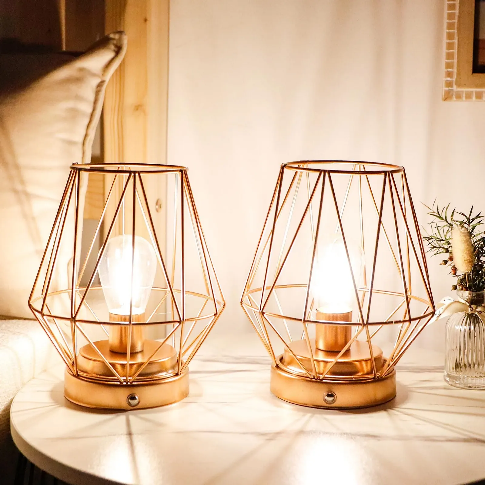 Настільна лампа TRIROCKS Diamond набір 2 шт. акумуляторна LED сенсорна з димуванням Рожеве золото, фото №5