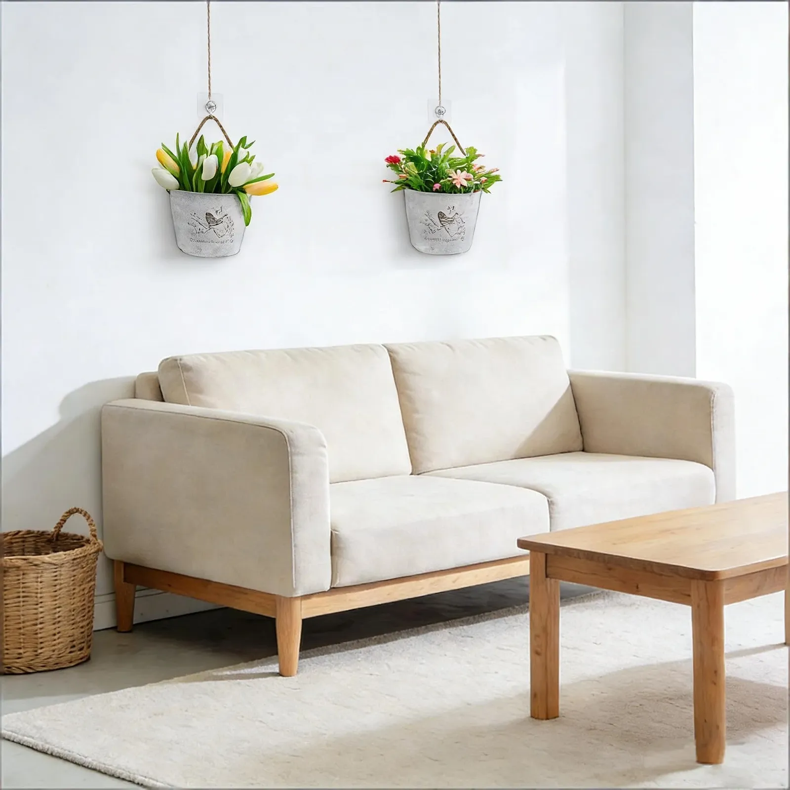 Настінні квіткові горщики напівкруглі набір з 2 шт. ретро білий, фото №3