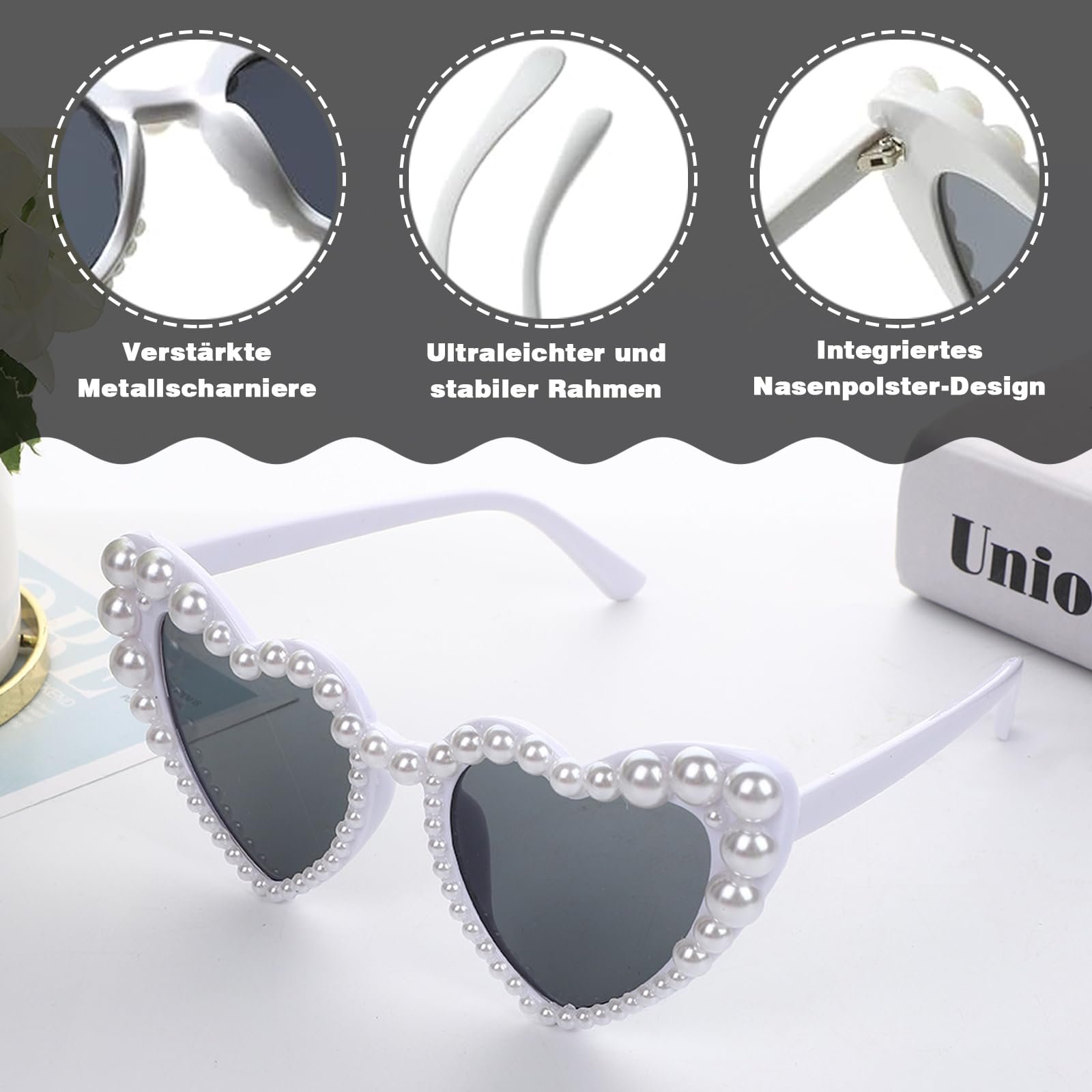 Солнцезащитные очки NICECONE Сердце Форма сердца Белый, фото №3
