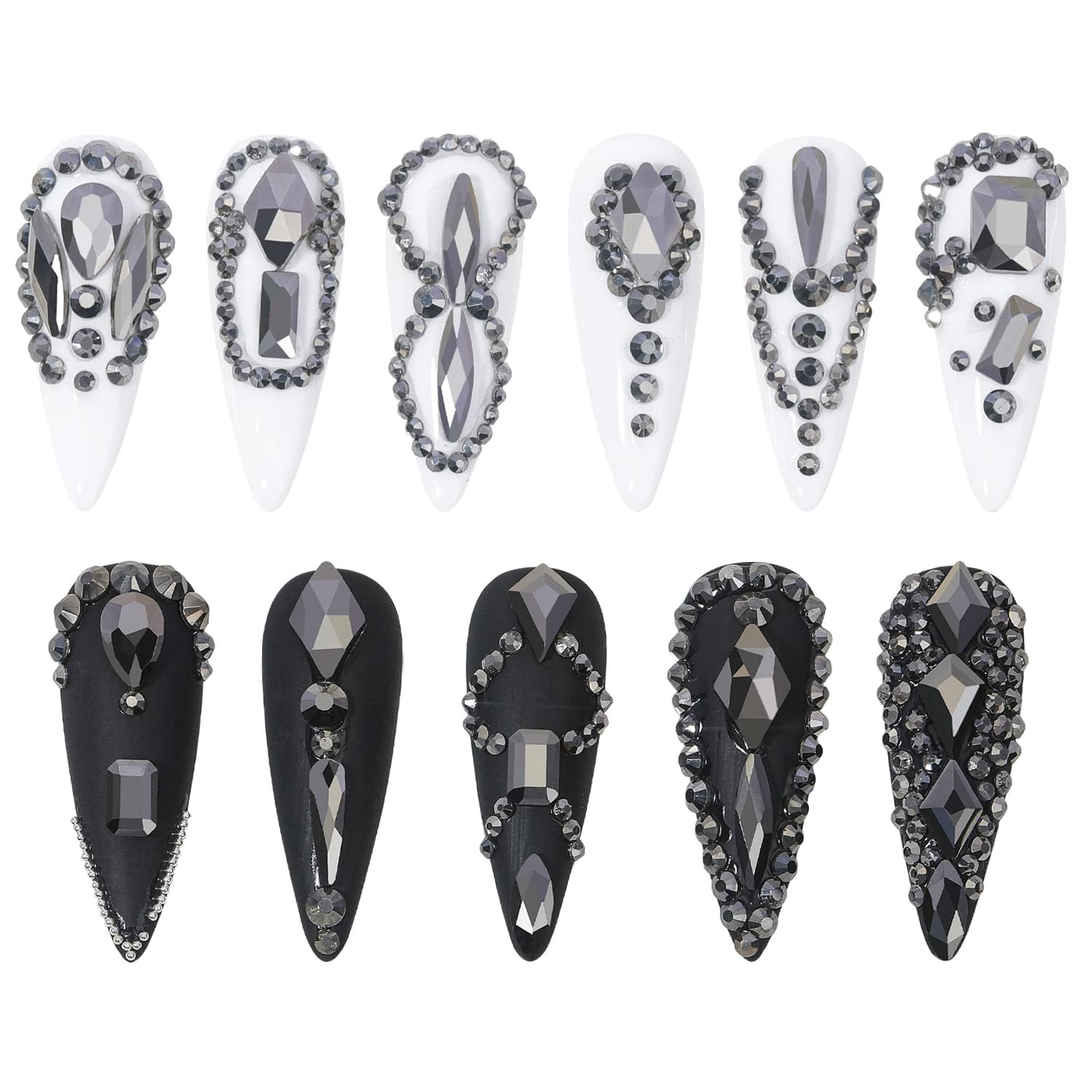 Набор страз 2920 шт Круглые стразы с плоской задней частью Самоцветы Разной формы Кристаллы для ногтей Минеральный серый, фото №4