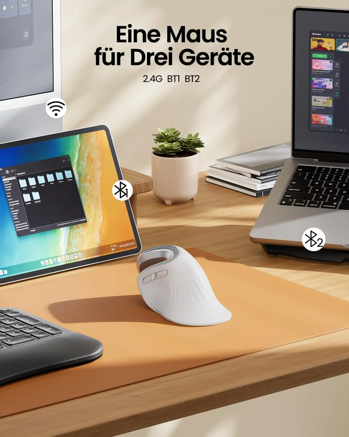 Мышь ProtoArc EM11 NL Беспроводная вертикальная эргономичная с 3 устройствами (Bluetooth + Bluetooth + USB), фото №6