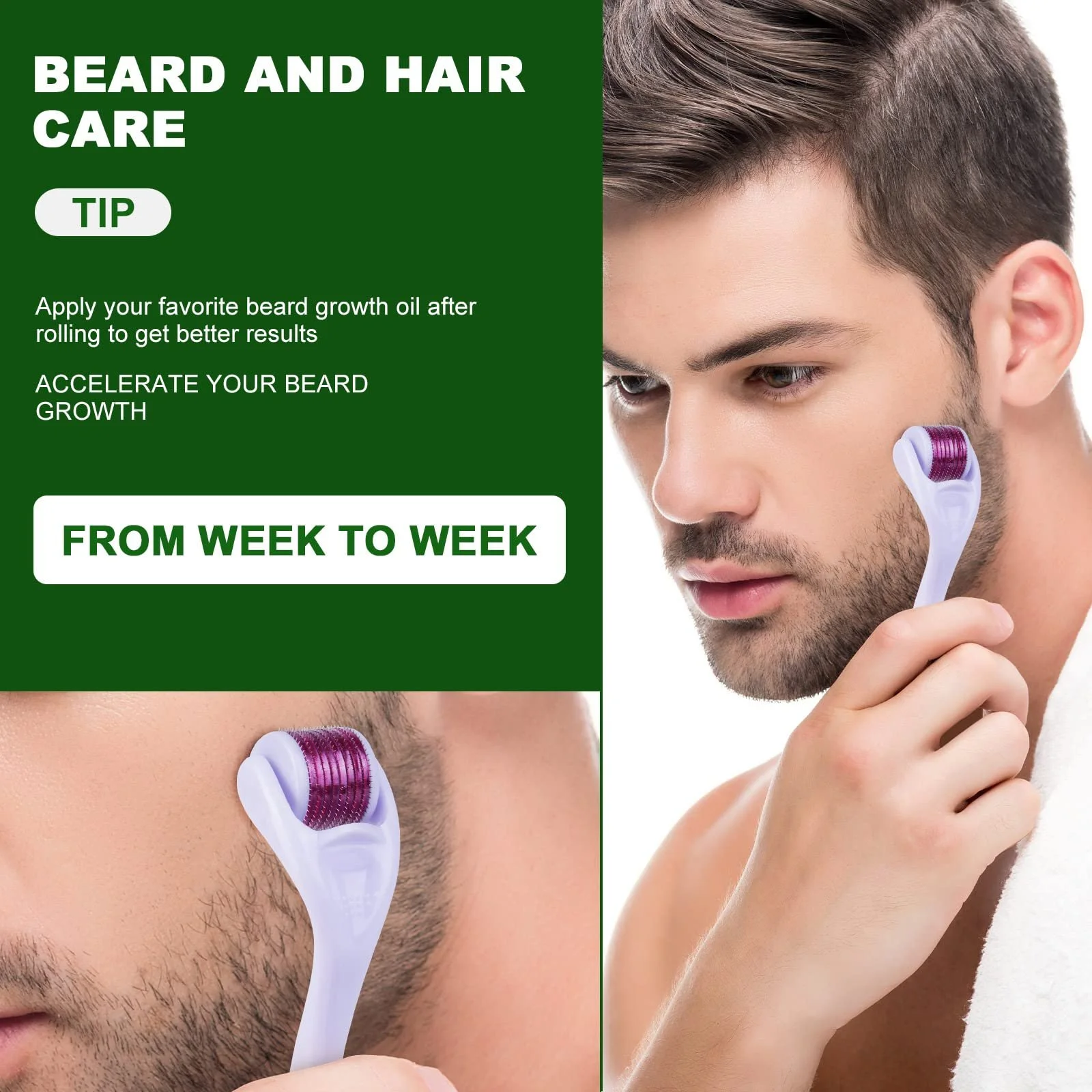 Дермаролер URAQT, ролик з мікроголками для обличчя та тіла, ролик для росту бороди, фото №3