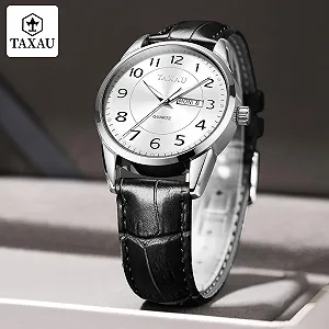 Класичний шкіряний годинник для чоловіків Аналоговий кварцовий Великий циферблат synthetic.ua - Фото 1