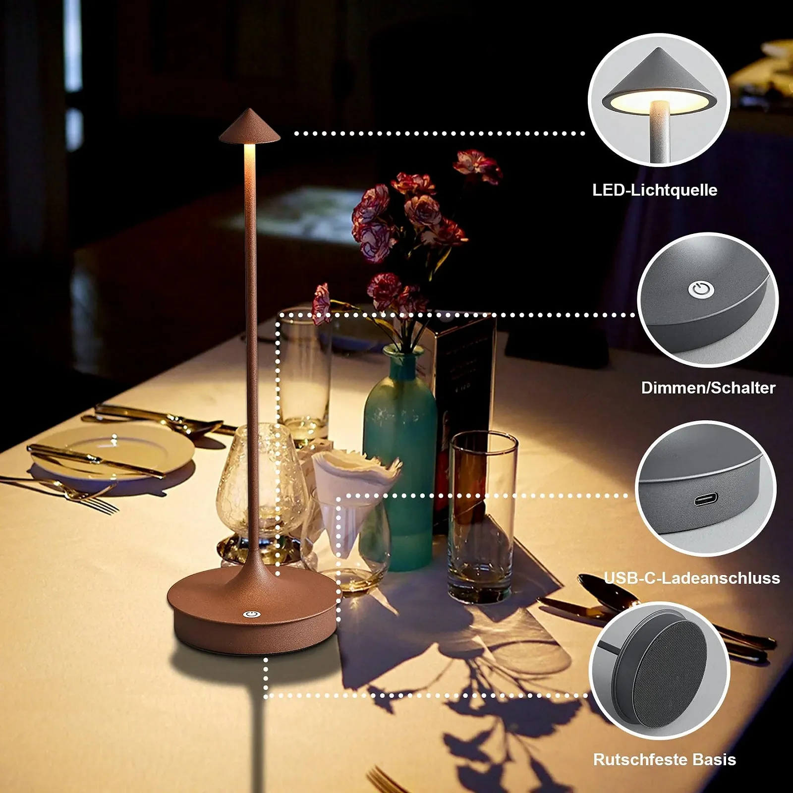 Настольная лампа Leomix LED беспроводная аккумуляторная 4000 мАч сенсорная диммируемая IP54, фото №3
