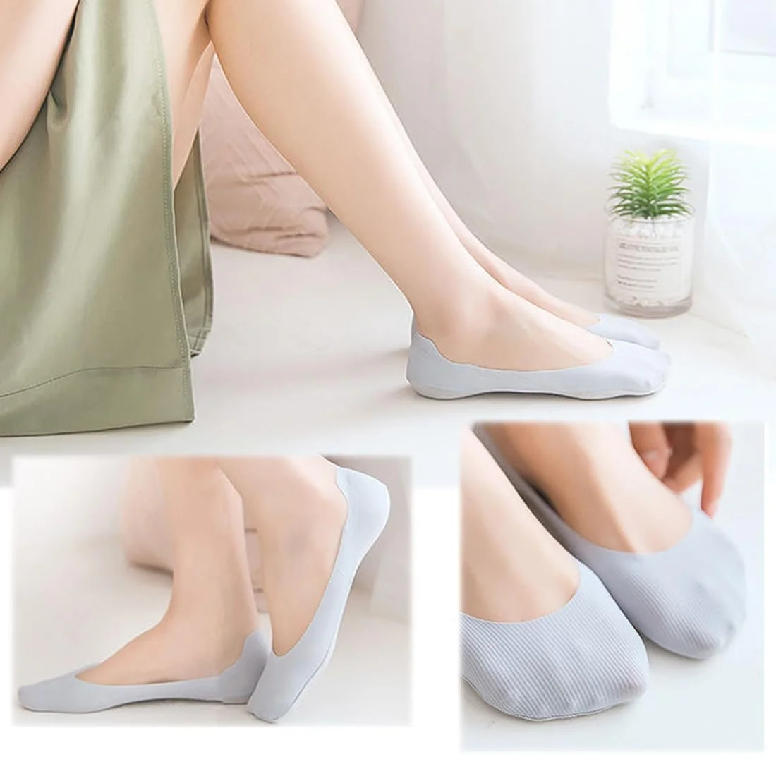 Носки-следки Женские Хлопковые Нейлоновые С Силиконом 3 пары черные, фото №6