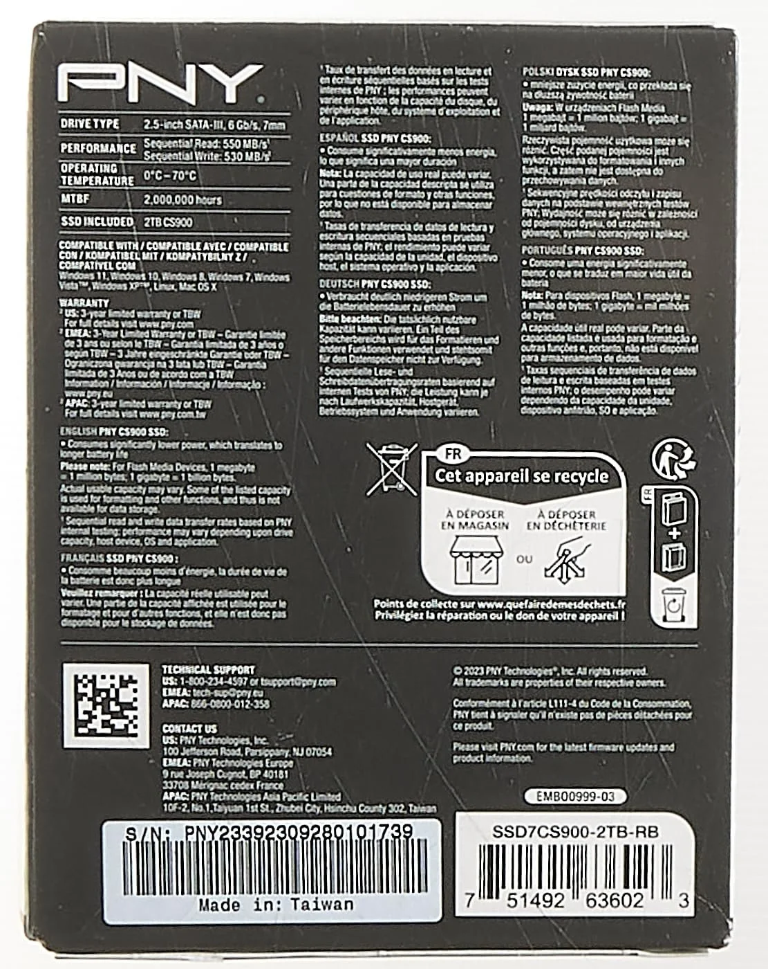 Внутрішній SSD PNY CS900 CS900-2TB-RB 2TB 3D NAND 2.5" SATA III, фото №4