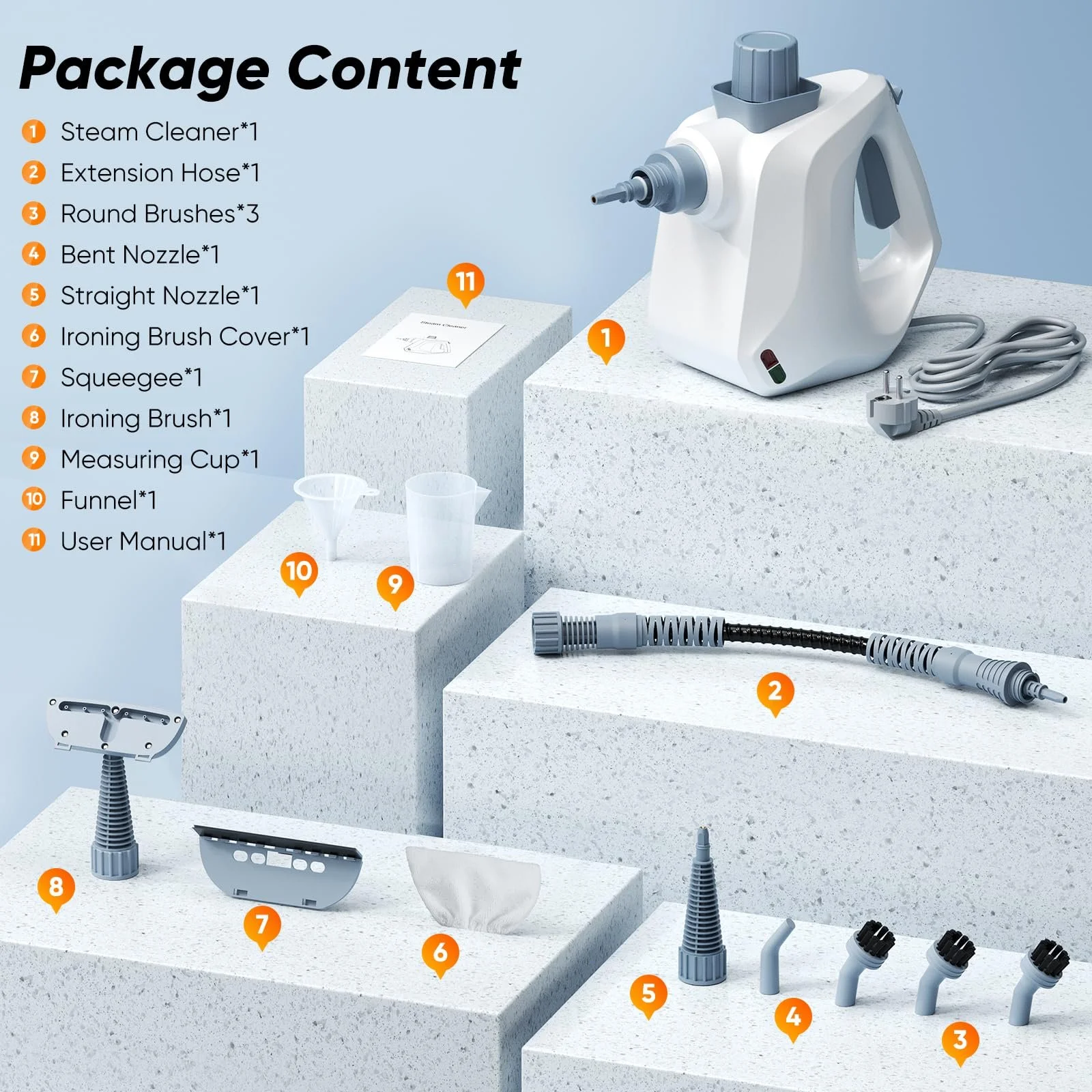 Пароочисник MINENICE, 1000 Вт, ручний пристрій для підлоги, тиск пари 3,2 бар, з 11 аксесуарами, фото №7 Пароочисник MINENICE, 1000 Вт, ручний пристрій для підлоги, тиск пари 3,2 бар, з 11 аксесуарами, фото №7