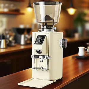 Коммерческая кофемолка, 350 Вт кофемолка с плоскими жерновами и 9 точными настройками / LED-экраном, эспрессо-кофемолка с контейнером для зерен 450 г/двойной дозировкой, бежевая - Фото 1