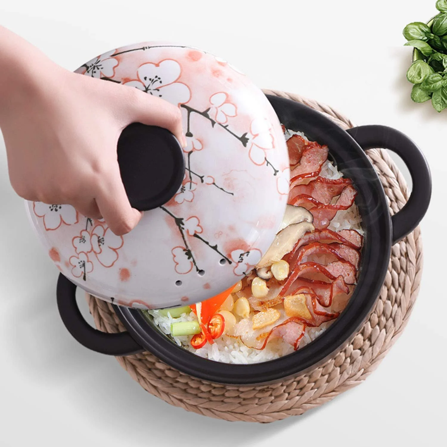 Каструля AIBAB для тушкування, жаростійка з кришкою, керамічна для супу з двома ручками, фото №2 Каструля AIBAB для тушкування, жаростійка з кришкою, керамічна для супу з двома ручками, фото №2