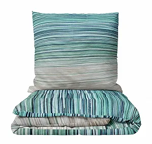 Комплект постельного белья Leonado Vicenti Cotton Renforce 135 x 200 см 2 предмета с молнией Серо-зеленый в полоску - Фото 1
