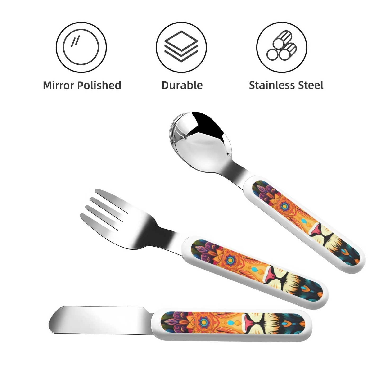 Набір дитячих столових приборів з трьох предметів з принтом милого лева, фото №2 Набір дитячих столових приборів з трьох предметів з принтом милого лева, фото №2