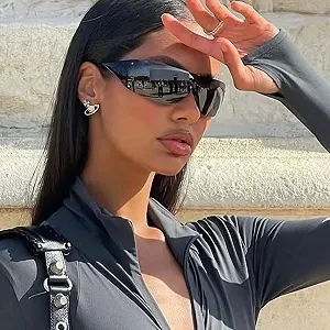 Солнцезащитные очки YAMEIZE Wraparound Y2K Без оправы Оверсайз UV400 synthetic.ua - Фото 1