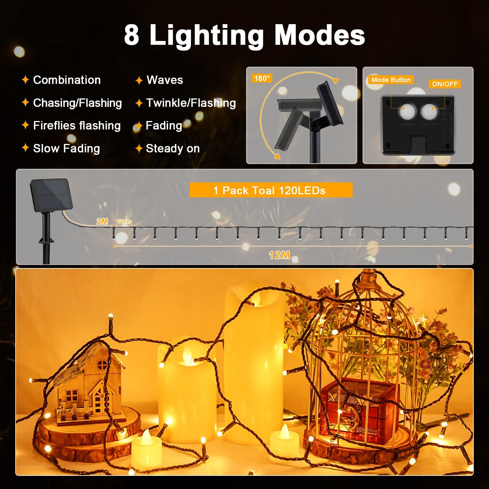 Гирлянда Gcstnn Solar 120 LED 12 м Теплый, фото №5